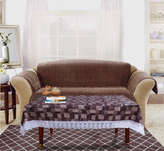 Kuber Industries 3D Checkered Design PVC 4 Seater Center Table Cover 60"x40"(Brown) - CTKTC040094, Standard