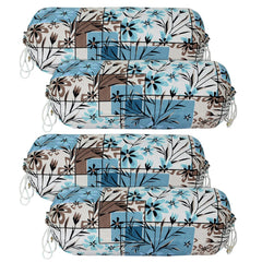 Kuber Industries Bolster Covers | Soft Cotton Bolster Cover Set | Diwan Round Bolster Pillow Covers | Flower-Check Print Roll Masand Cover | 16x32 Inch | Pack of 4 | Blue