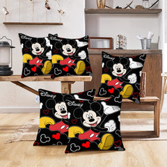 Heart Home Disney Mickey Print Cushion Cover|Sofa Cushion Covers|Sitting Cushion Cover|Polyester Cushion Filler|16x16 Inch|Set of 5 (Black)