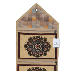 Kuber Industries Flower Design 2 Pieces Cotton Wall Hanging Magazine Holder(Gold) - CTKTC034502