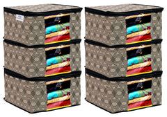 Heart Home Honeycomb Print Non-Woven Foldable Saree Cover|Clothes For Home & Traveling With Transparent, Extra Large Pack of 6 (Cream)