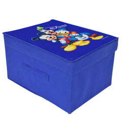 Kuber Industries Disney Tram Mickey Mouse Print Non Woven Fabric Foldable Cloth Storage Wardrobe Organiser Box with Lid, (Extra Large, Black & Royal Blue, 2 Pieces)-KUBMART1733