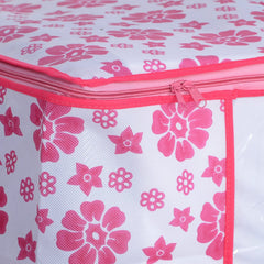 Kuber Industries Floral 3 Piece Non Woven Underbed Storage Organiser Set, Pink (Rbed27)