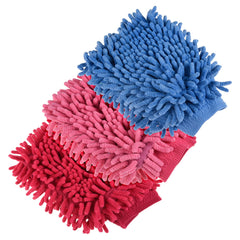 Kuber Industries Chenille Mitts|Microfiber Cleaning Gloves|Inside Waterproof Cloth Gloves|100 Gram Weighted Hand Duster|Chenille Gloves for Car|Glass|Pack of 3 (Multicolor)