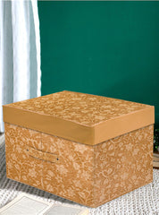 Heart Home Metallic Print Non Woven Fabric Foldable Shirt Cover Foldable Large Size Cloth Storage Box Toy, Books Wardrobe Organiser Box with Lid, Extra Large (Beige) HEART5056