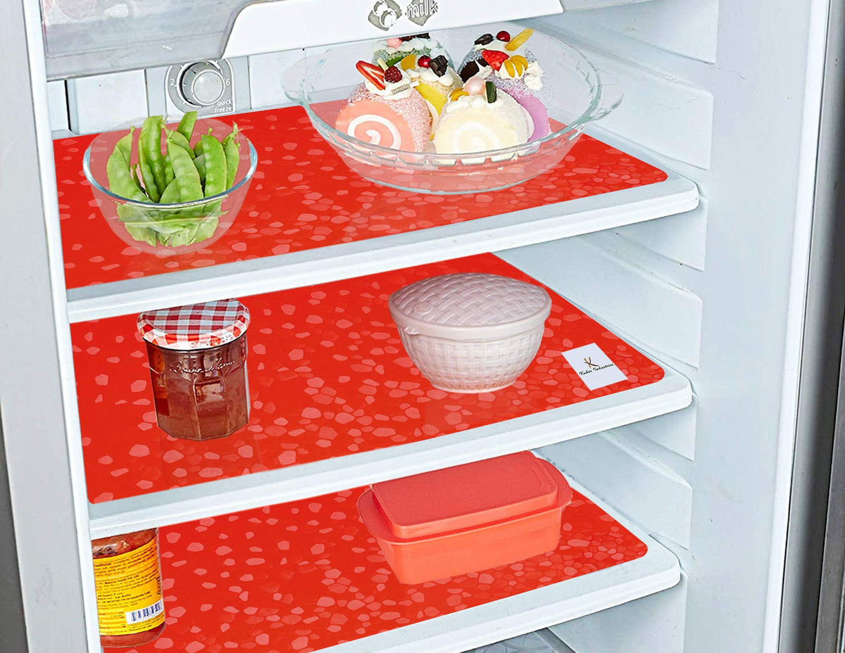 Kuber Industries Diamond Design 4 Pieces PVC Refrigerator/Fridge Multipurpose Drawer Mat Set(Red)-CTKTC32382