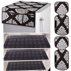 Kuber Industries Flower Design Combo PVC 3 Pieces Fridge Mats, 2 Piece Handle Cover and 1 Piece Fridge Top Cover(Brown),Standard,CTKTC024485