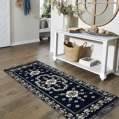 Kuber Industries Flower Print Rug Bedside Runner for Home Décor 4X2 Ft. (Blue)