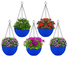 Heat Home Plastic Hanging Flower Pot for Balcony & Railing Set (Blue, Set of 5)