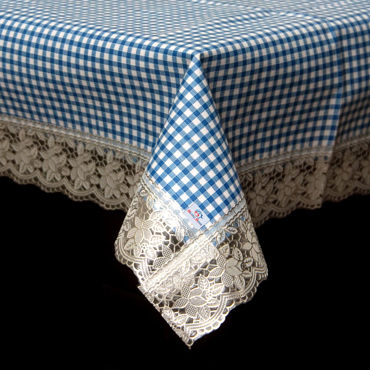 Heart Home 40"x60" Check Design PVC Waterproof, Antislip & Wipe Clean Center Table Cover for 4 Seater (Blue)-HS43HEARTH25568,Standard