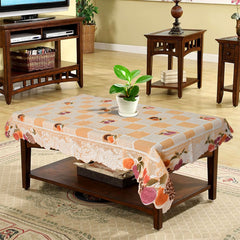 Kuber Industries Check Printed Cotton 4 Seater Center Table Cover,40"x60" (Light Orange)-44KM01