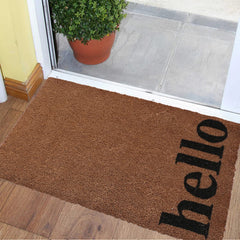 Kuber Industries Door Mat|Polyethylene Durable & Anti-Slip Natural Hello Print Floor Mat|Rug for Indoor or Outdoor, 30x20 Inch (Brown)