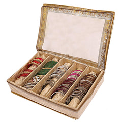 Kuber Industries Brocade Cloth 5 Rod Bangle Box, Gold