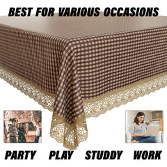 Heart Home Dining Table Cover | Kitchen Dining Tablecloth | 4 Seater Center Table Cover | Dining Table Cover for Hall Décor | Barik Check Kitchen Tablecloth | 45x70 | Brown