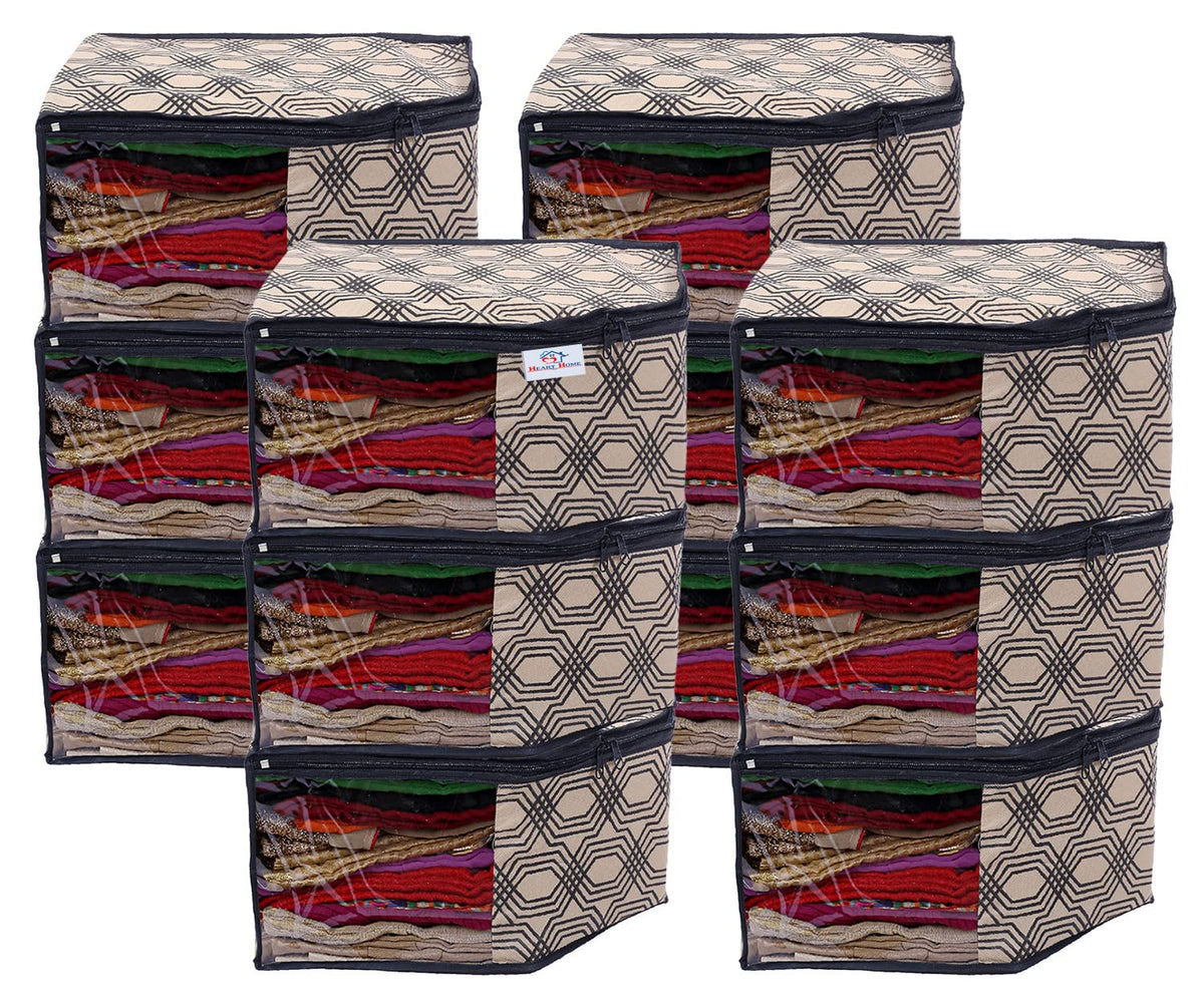 Heart Home Non-Woven Honeycomb Print Foldable Blouse Cover|Clothes Organizer For Home & Traveling With Front Window Extra Large Pack of 12 (Cream)