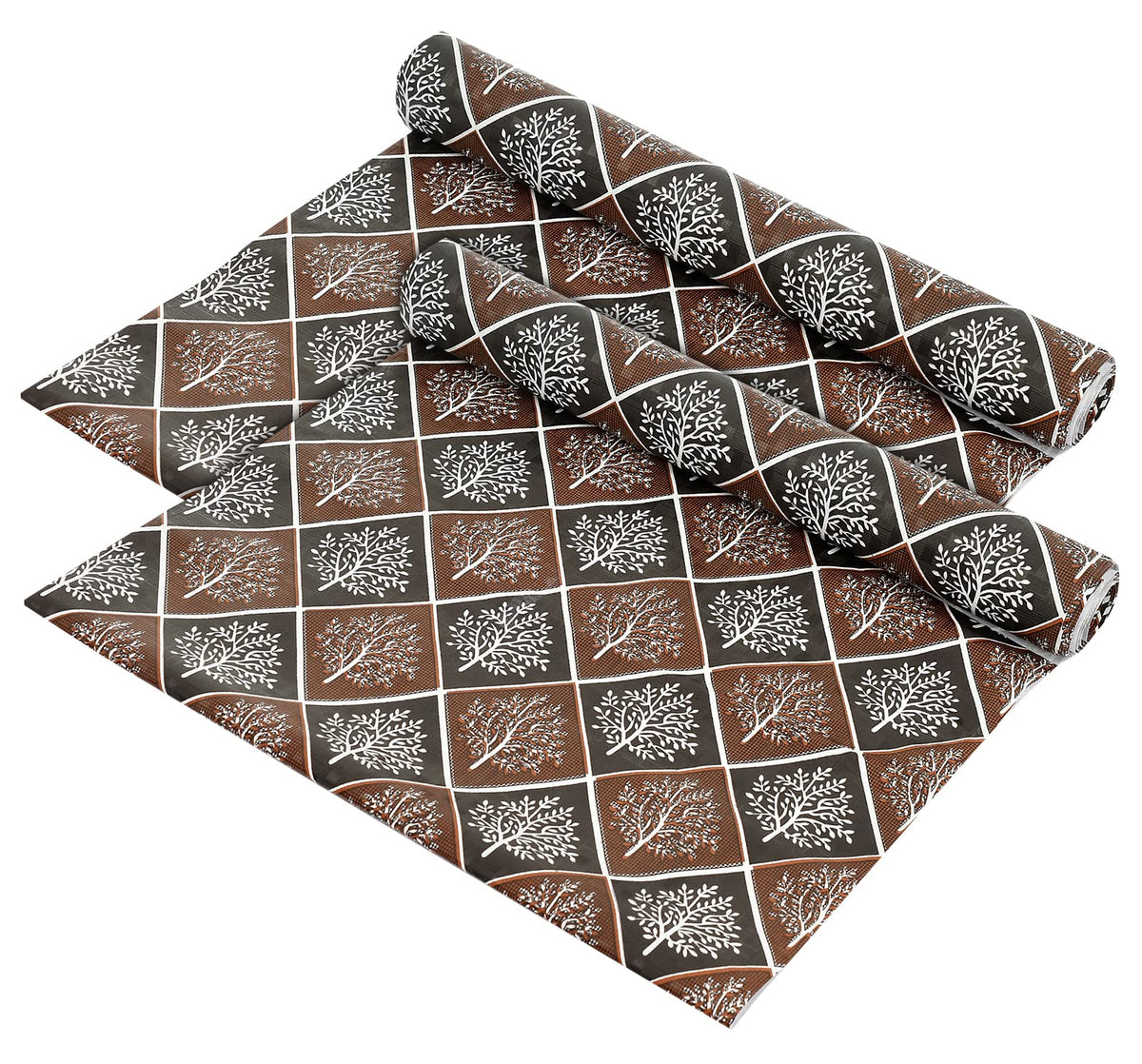 Heart Home Leaf Printed PVC Anti Slip Skid Shelf Mat, 10 Mtr- Pack of 2 (Brown & Black)