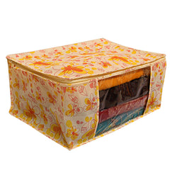 Kuber Industries Flower Design 3 Piece Non Woven Saree Cover Set, Ivory and Red