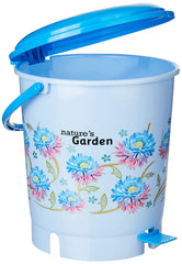 Kuber Industries Step-On Pedal Dustbin/Waste Bin with Lid|Flower Print & Durable Plastic|Size 28 x 28 x 32 CM, Capicity 10 Ltr (Blue)