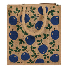 Kuber Industries Fruits Print Jute Reusable Eco-Friendly Hand Bag/Grocery Bag For Man, Woman With Handle (Blue) 54KM4360