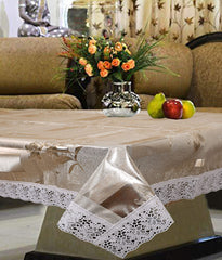 Kuber Industries Floral PVC 4 Seater Center Table Cover - Silver