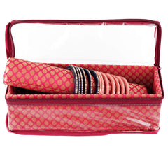 Kuber Industries Polka Dots Design Brocade Hardboard One Rod Bangle Box (Pink) - CTKTC038834
