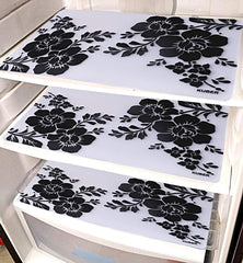 Kuber Industries Flower Design 6 Pieces PVC Refrigerator/Fridge Multipurpose Drawer Mat Set(Black & White)-CTKTC32700