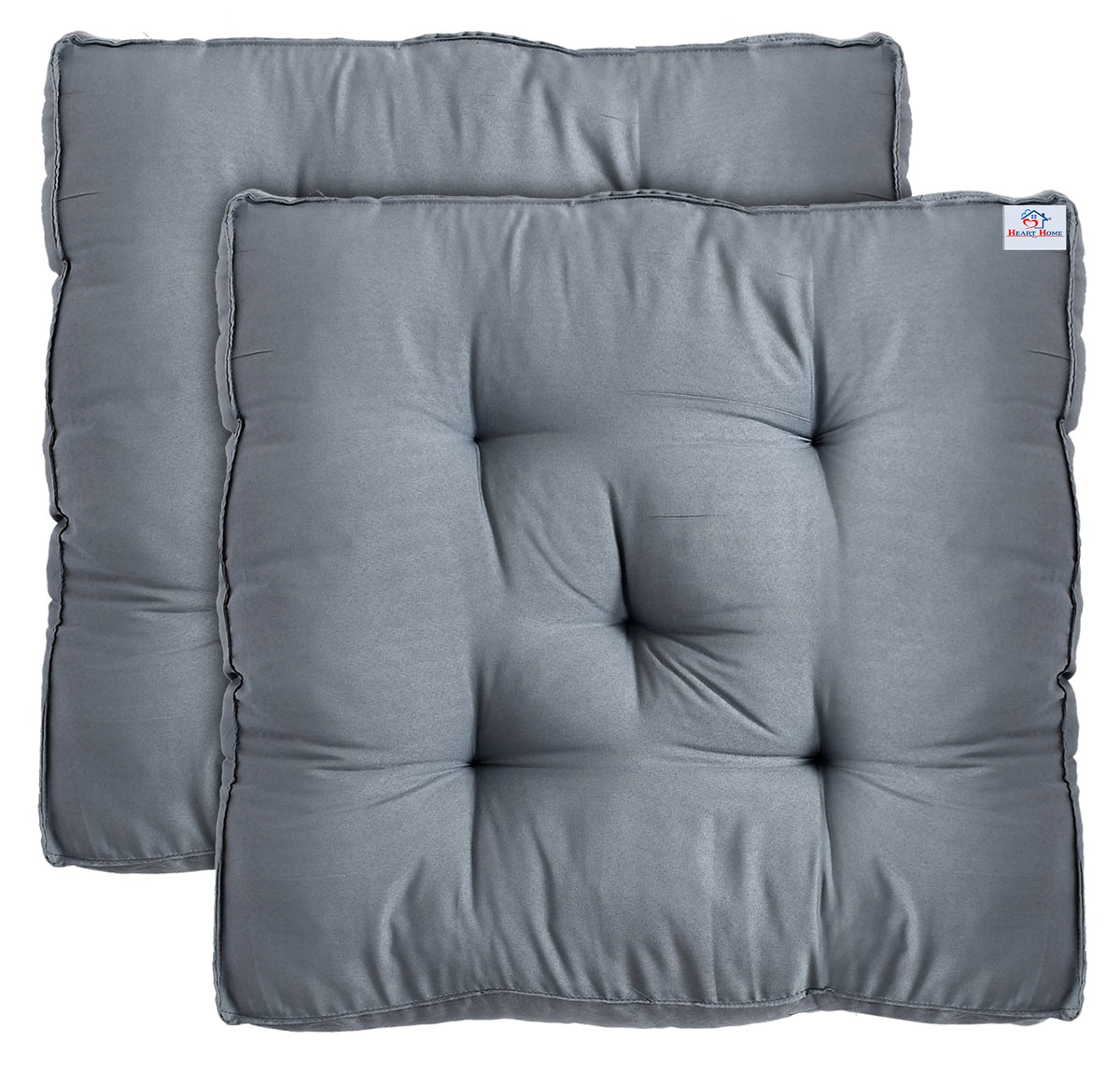 Heart Home Microfiber Square Chair Pad Seat Cushion for Car Pad|Office Chair, Indoor/Outdoor|Dining Living Room, Kitchen, Pack of 2 (Grey)