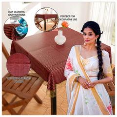 Heart Home Square Table Cover for 4 Seater|PVC Waterproof Check Pattern Tablecloth Indoor & Outdoor|48x48 Inch (Red)