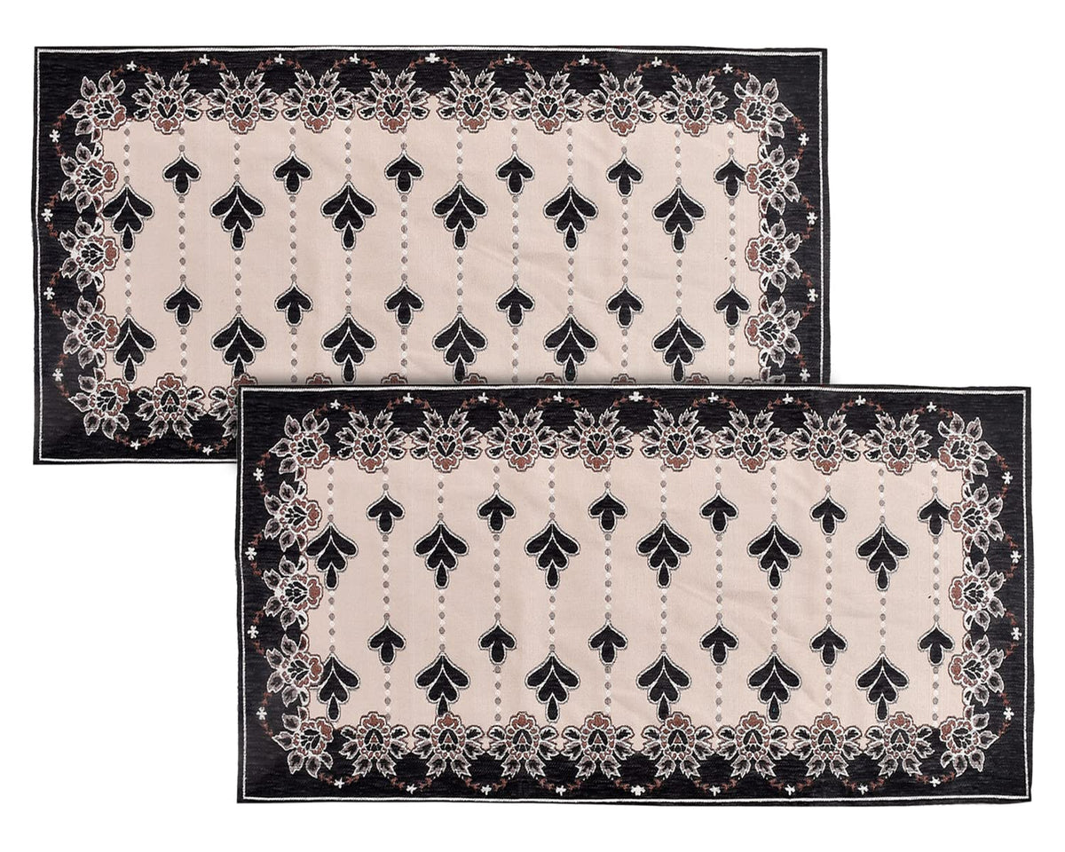 Heart Home Multiuses Floral Print Rectangular Cotton Table Runner for Dining and Center Table, Set of 2 (Black)-50HH01279