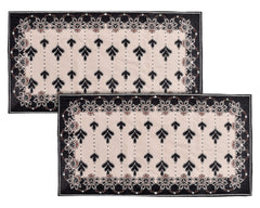 Heart Home Multiuses Floral Print Rectangular Cotton Table Runner for Dining and Center Table, Set of 2 (Black)-50HH01279