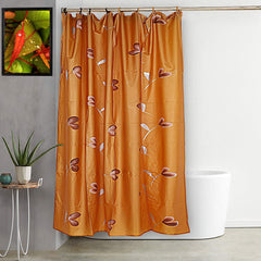 Kuber Industries Flower Design Waterproof PVC Shower Curtain with 8 Hooks 54 inch x 84 inch (Gold) CTKTC33740