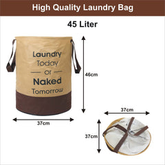 Kuber Industries Waterproof Round Non Wovan Laundry Bag/Hamper|Metalic Printed With Handles|Foldable Bin & 45 Liter Capicity|Size 37 x 37 x 49, Pack of 1 (Beige & Brown)-KUBMART11450