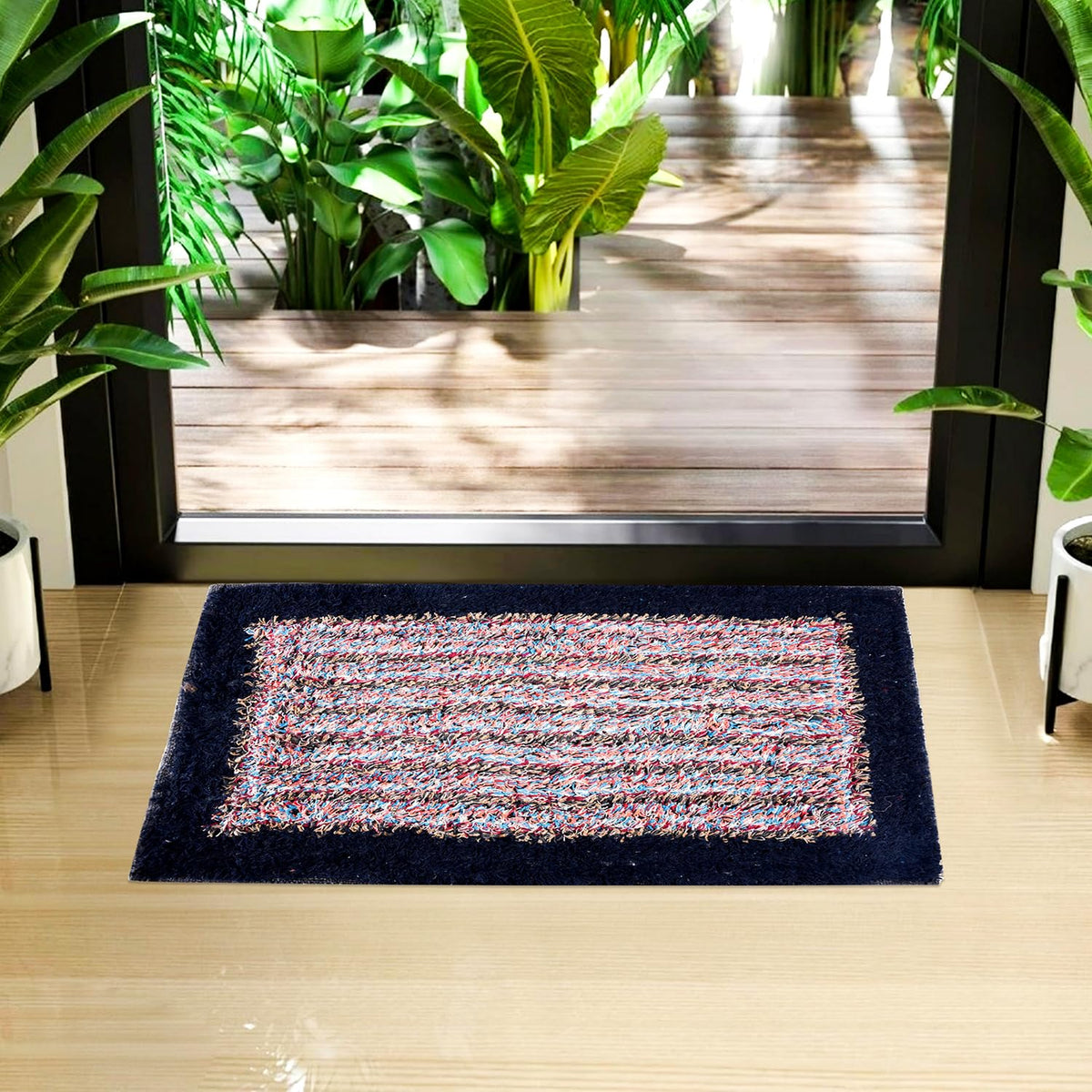 Heart Home Door Mat | Dust Trapper Mat | Door Entrance Mat | Anti-Skid Door Mat | Floor Mat for Home Entrance | Cotton Border Door Mat | Entryway Door Mat | Dark Blue