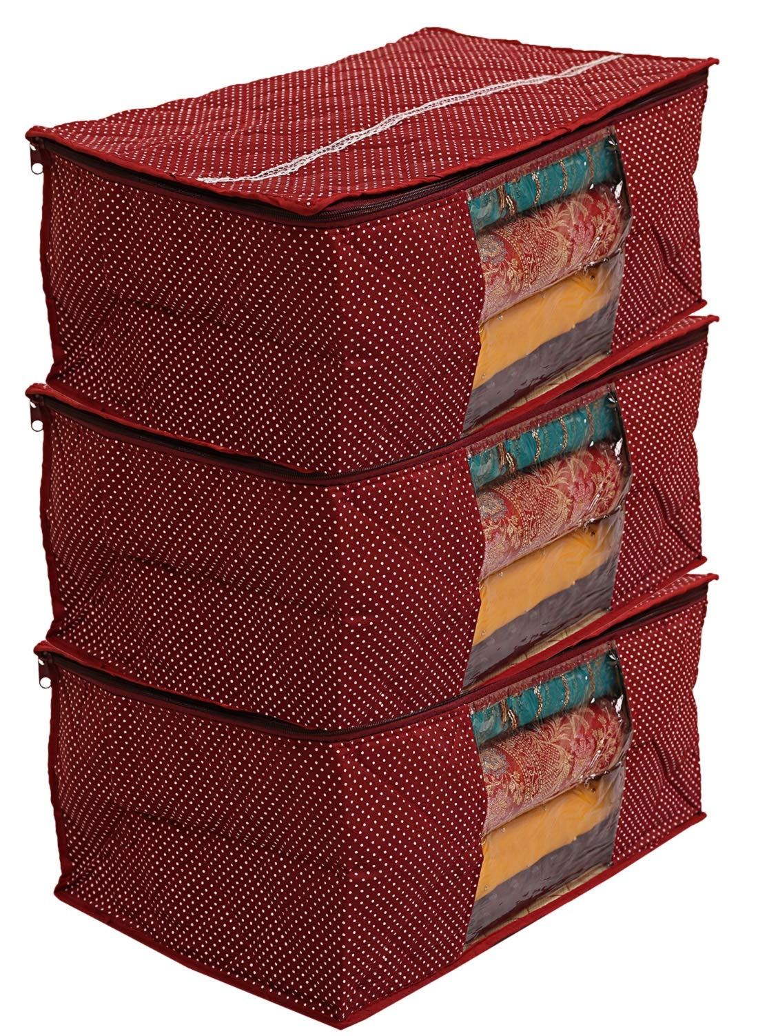 Kuber Industries Hathkadi 3 Piece Cotton Saree Cover, Maroon