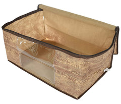 Heart Home Wooden Design Non-Woven Sarees, Clothes Cover/Organizer With Transparent Window- Pack of 9 (Brown)-44HH0390