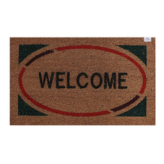 Heart Home Door Mat|Polyethylene Durable & Anti-Slip Natural Oval Welcome Print Floor Mat|Rug for Indoor or Outdoor, 30x20 Inch (Brown)