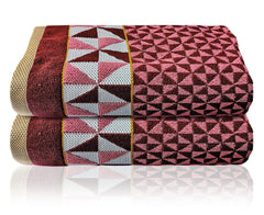 Heart Home Multiuses Tringle Printed Soft Cotton Bath Towel, 30"x60"- Pack of 2 (Maroon)