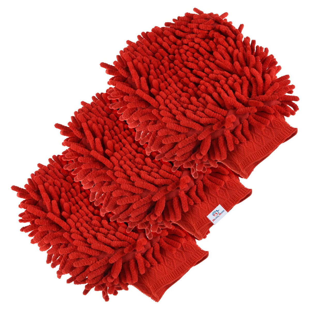 Heart Home Chenille Mitts|Microfiber Cleaning Gloves|Inside Waterproof Cloth Gloves|100 Gram Weighted Hand Duster|Chenille Gloves for Car|Glass|Pack of 3 (Red)