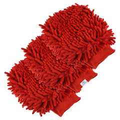 Heart Home Chenille Mitts|Microfiber Cleaning Gloves|Inside Waterproof Cloth Gloves|100 Gram Weighted Hand Duster|Chenille Gloves for Car|Glass|Pack of 3 (Red)