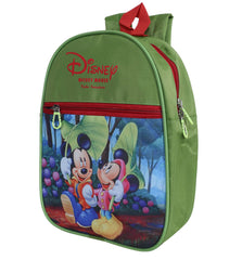 Kuber Industries Polyester Waterproof Disney Mickey & Minnie Mouse Print Backpack|Sturdy School Bag for Kids (Green)