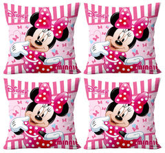Kuber Industries Disney Minnie Print Silk Special Long Crush Cushion Covers (16"x16") Set of 4, Pink-KUBMART9994