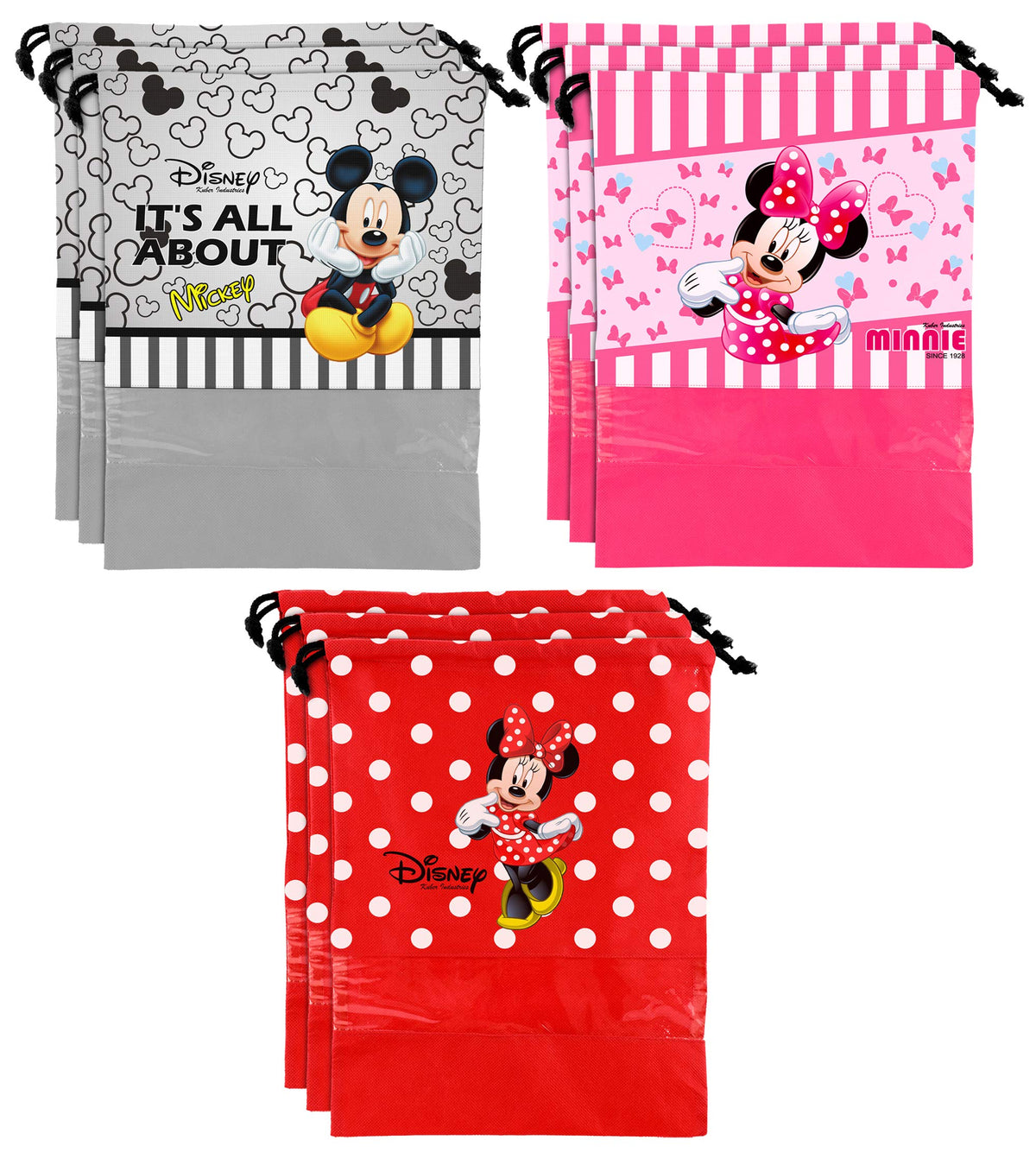 Kuber Industries Disney Print 9 Piece Non Woven Travel Shoe Cover, String Bag Organizer (Grey & Red & Pink) -HS_35_KUBMARTS18041