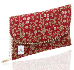 Kuber Industries Women's Handcrafted Embroidered Clutch Bag|Purse/Handbag for Bridal| Casual, Party, Wedding|Size 27 x 17 CM (Red, Maroon)