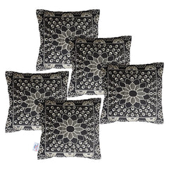 Heart Home Cushion Cover | Sofa Cushion Covers | Embossed Square Cushion Covers | Velvet Cushion Covers | Couch Cushion Covers | Set of 5 | 16 Inch | Black