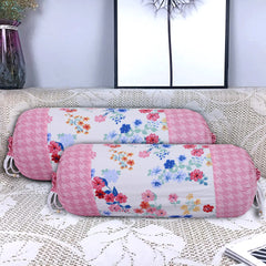 Kuber Industries Cotton Floral Print Attractive Bolster Cover with Drawstring for Home Décor,Set of 2 (White)