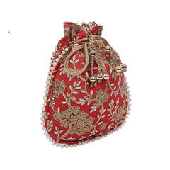 Kuber Industries Silk Embroidered Women Potli Bag (Red) -CTKTC8809