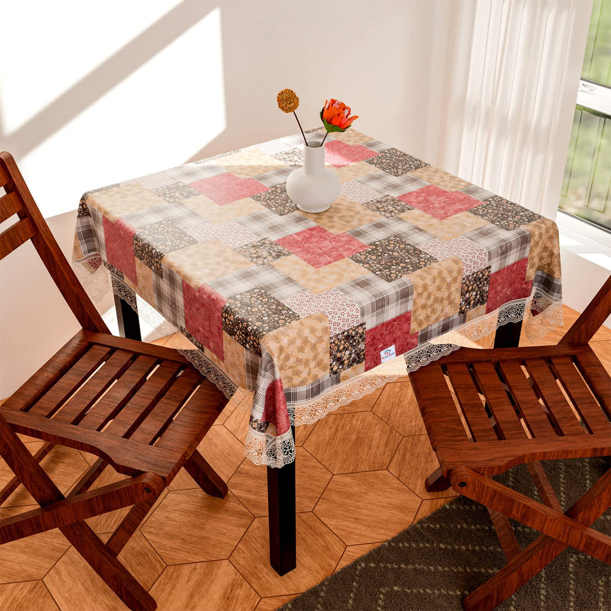 Heart Home Square Table Cover for 4 Seater|PVC Waterproof Square Pattern Tablecloth Indoor & Outdoor|48x48 Inch (Multicolor)
