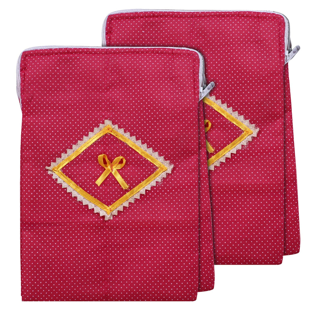 Kuber Industries Cotton Bow Dot Print Waterproof Undergarments Organizer|Toiletry Bag For Travel With Zippered & 2 Main Compartments Pack of 2 (Pink)