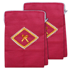 Kuber Industries Cotton Bow Dot Print Waterproof Undergarments Organizer|Toiletry Bag For Travel With Zippered & 2 Main Compartments Pack of 2 (Pink)