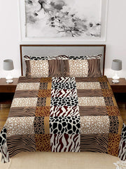 Kuber Industries Leaf Print Glace Cotton Double Bedsheet with 2 Pillow Covers (Brown) (KUBMART011368)